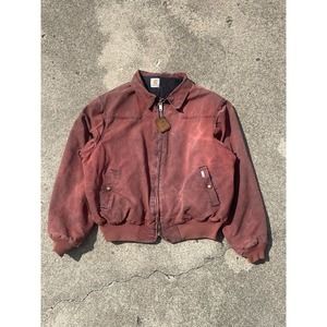 Carhartt Burgundy Zip Jacket Quilted Sz L Distressed